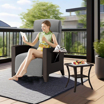 Verstelbare Loungebedstoel – Ligstoel – Tuinstoel – Balkonstoel – Relaxstoel – Ratan Look – Memory Foam – Bijzettafeltje – Diepgrijs