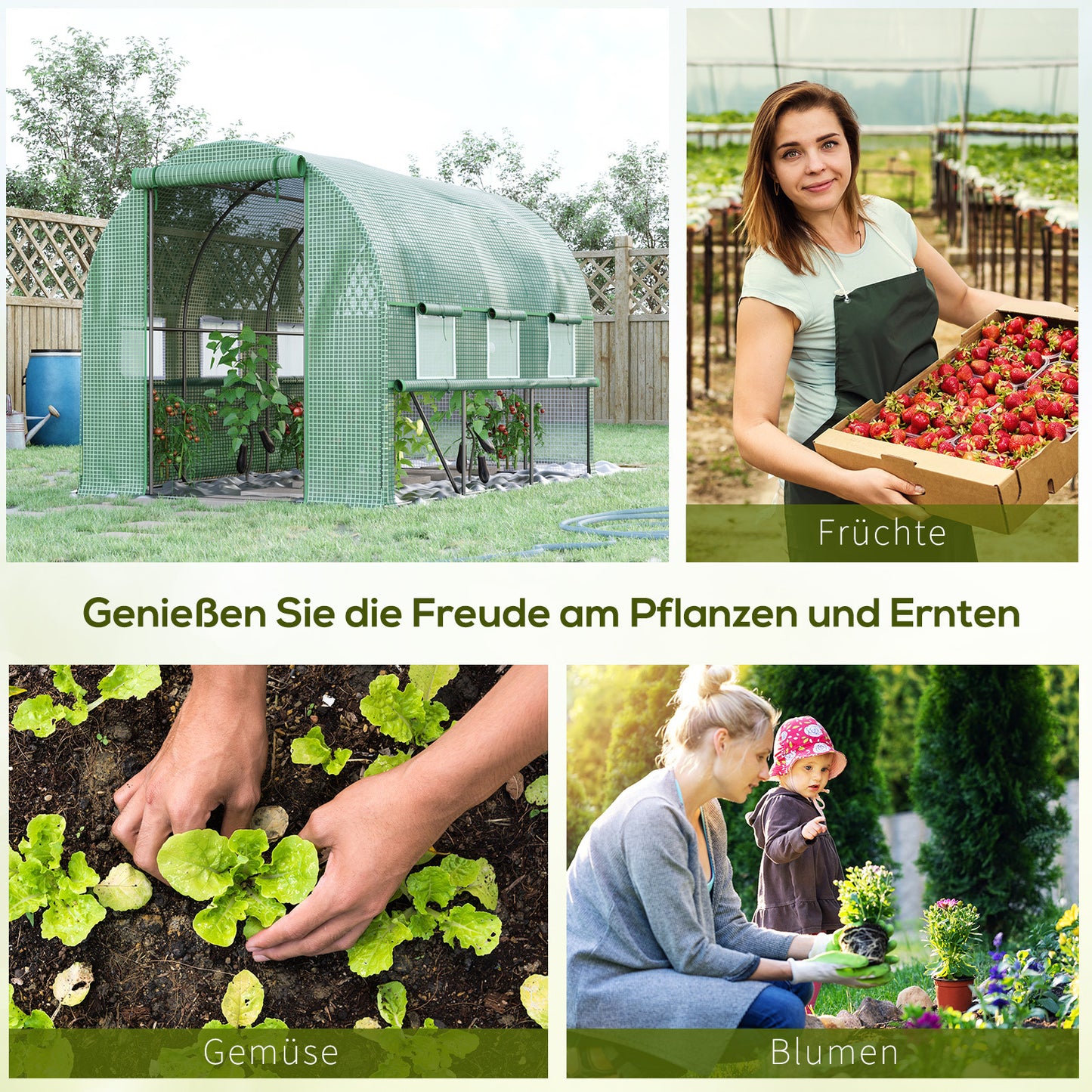 Tunnelkas – Kweekkas – Groentekas – Serre – Plantenkas – 6 Oprolbare Ramen – Roestvrij Stalen Frame – 295x200x200 cm – Deur met Ritssluiting