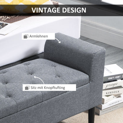 Opbergbank – Opbergbankje – Zitbankje – Halbank – Opbergkist – Linen Look Bekleding – Stevig Rubberwood Frame – 116x44x58 cm – 130 kg Belastbaar – Lichtgrijs