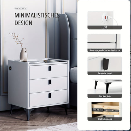 Nachtkastje – Bedside Table – Nachtkast – Bedtafeltje – Nachtkastje Met 2 Lades – Instelbare LED-Verlichting – USB Oplaadpoort – Zwart-Wit Houtlook