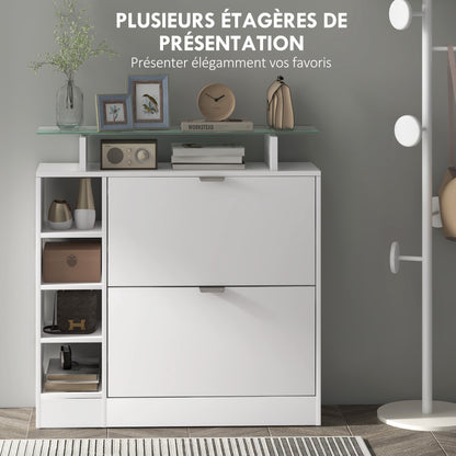 Schoenenkast – Schoenopberger – Schoenrek – Schoenenschuifkast – Schoenentoren – Wit – 2 Kantelbare Laden – Verstelbare Planken