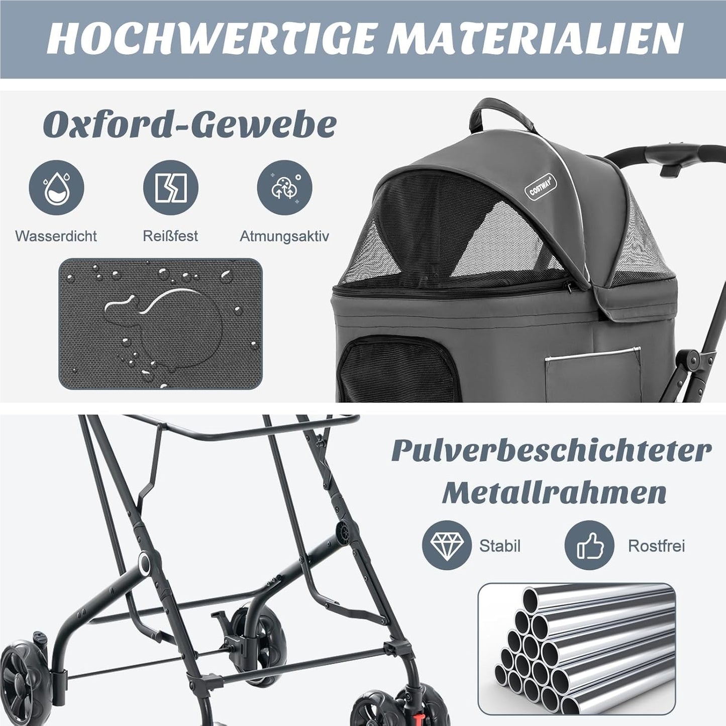 Hondenbuggy – Dierenwagen – Huisdierenwagen – Wandelwagen – Transportbox – 3-in-1 met Ventilerende Gaasramen – Inklapbaar Tot 16 kg