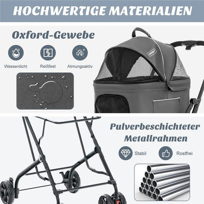 Hondenbuggy – Dierenwagen – Huisdierenwagen – Wandelwagen – Transportbox – 3-in-1 met Ventilerende Gaasramen – Inklapbaar Tot 16 kg