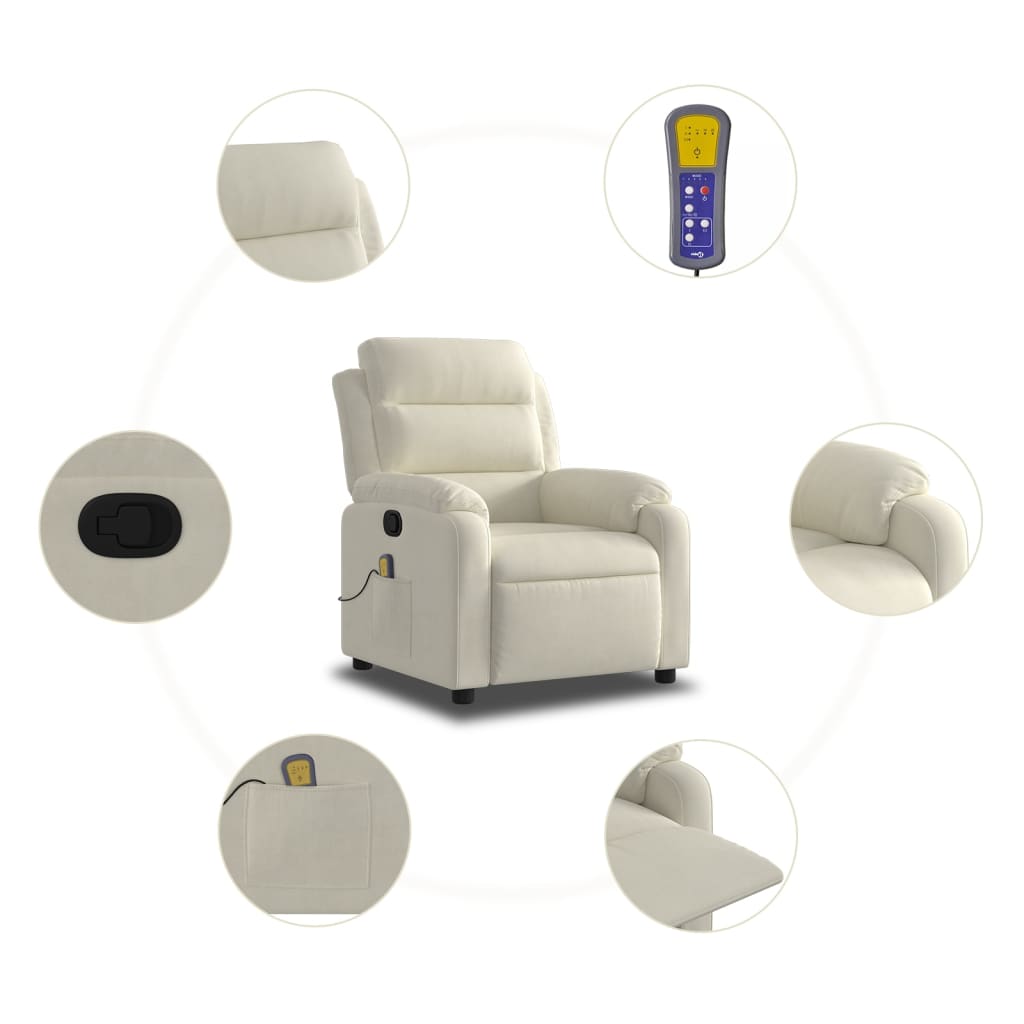 Elektrisch Verstelbare Fauteuil – Relaxstoel – Zwaai-zetel – Relaxfauteuil – Elektrische Relaxstoel – Fluweelbekleding – USB Massagefunctie – Crème Kleur