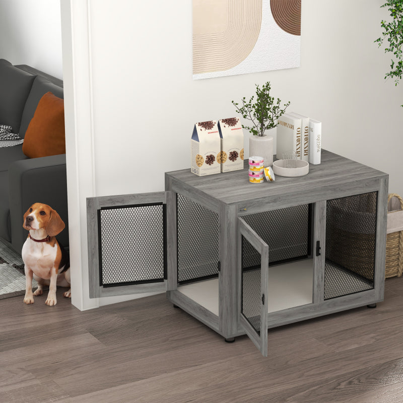 Hondenbench – Hondenkooi – Hondenhok – Hondenmand – Hondenren – Grijs – 2 Deuren – Wasbaar Kussen – Verstelbare Poten – Voor Grote Honden tot 30 kg