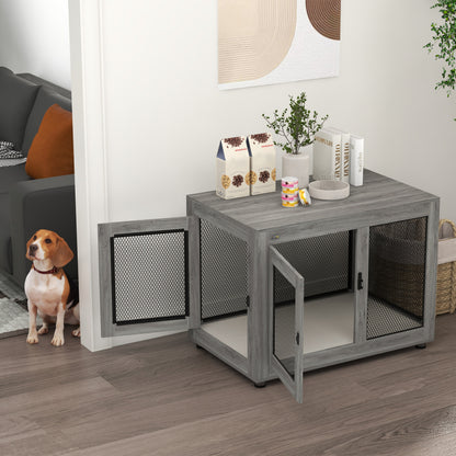 Hondenbench – Hondenkooi – Hondenhok – Hondenmand – Hondenren – Grijs – 2 Deuren – Wasbaar Kussen – Verstelbare Poten – Voor Grote Honden tot 30 kg