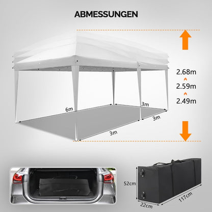 Vouwtent – Partytent – Opzettent – Klaptent – Paviljoen – Wit Met 4 Zijwanden – Weerbestendig 210D Oxford Stof – Ruim 3 x 6 Meter