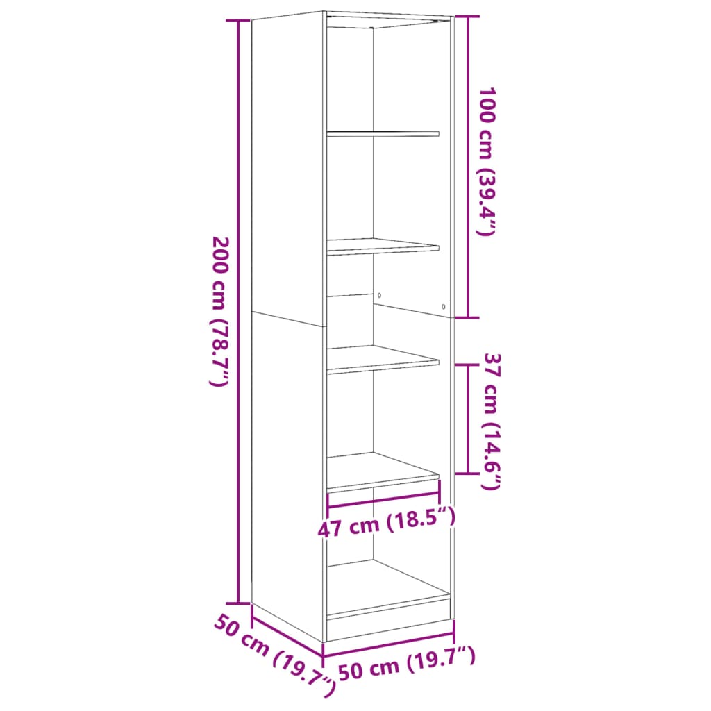 Kledingkast – Garderobekast – Kleerkast – Opbergkast – Dichte Kast – Betonlook – Compact 50x50x200 cm – Hoogwaardig Verwerkt Hout