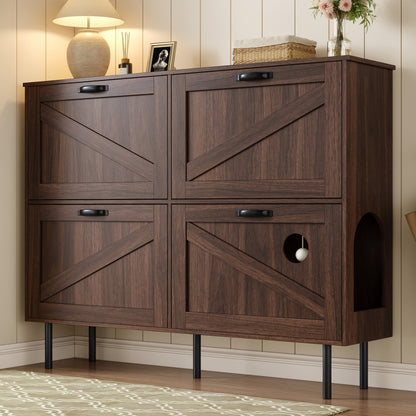 Schoenenkast – Schoenenrek – Schoenenopberger – Schoenrek Organizer – Smalle Kast – Bruin – 3 Deuren Met Kleppen – Vrijstaand Met Stevige Poten