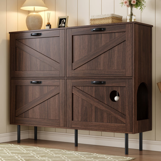 Schoenenkast – Schoenenrek – Schoenenopberger – Schoenrek Organizer – Smalle Kast – Bruin – 3 Deuren Met Kleppen – Vrijstaand Met Stevige Poten