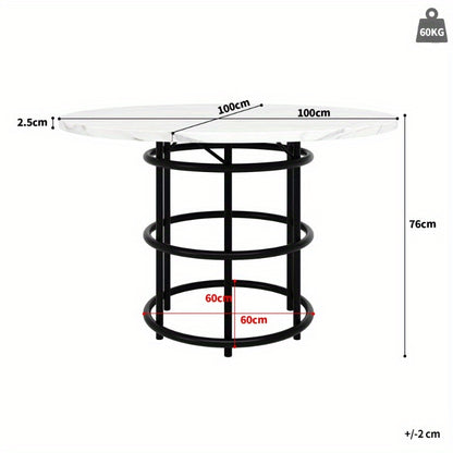 Eettafelset – Eethoek – Eetkamerset – Keukentafelset – Zitgroep – Ronde 100 cm Tafel – Wit Marmerlook Plastic Blad – Grijze Stoffen Stoelen – Compact & Onderhoudsvriendelijk