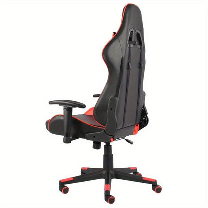 Ergonomic Red & Black Gaming Chair with PVC Faux Leather-Like Upholstery - Adjustable, Rotatable, Comfortable Office & Gaming Room Chair with Polyester Filling, Easy Wipe Clean, Manual Recline Mechanism gaming pc