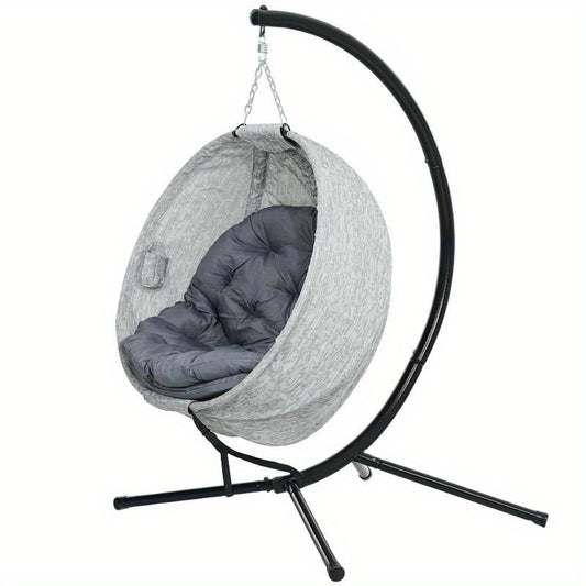 Heavy Duty Outdoor Swing Chair with Stand - All-Weather Metal Construction, Cushioned Seat - Sturdy Patio, Garden, Porch, Lawn Chair - Easy Assembly for Deck, Backyard, or Indoor/Outdoor Use - Ideal for Adults & Commercial Spaces