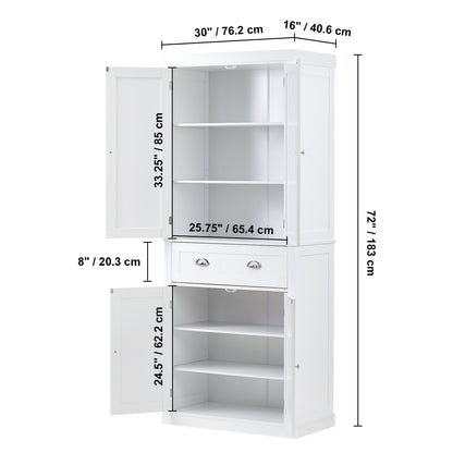 Opbergkast – Keukenkast – Voorraadkast – Buffetkast – Dressoir – Wit – Hoog en Smal – Verstelbare Planken – Anti-Kantel Veiligheid