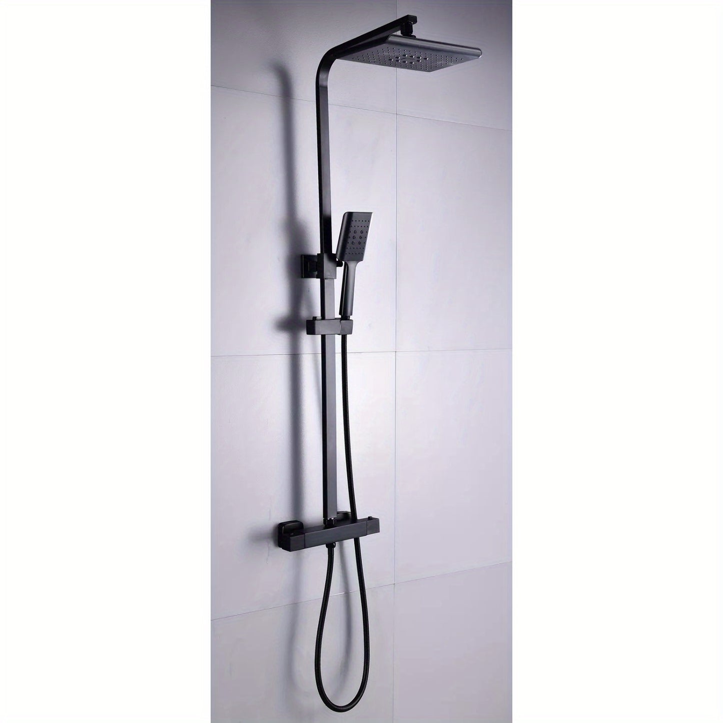Douchesysteem Thermostaat – Douche Set – Regendouche – Handdouche – Douchekop – Zwart – Verstelbare Stang 90-110 cm – Duurzaam Chroom Messing
