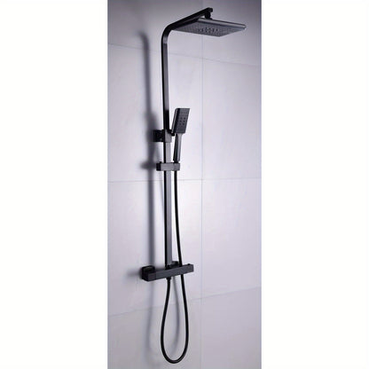 Douchesysteem Thermostaat – Douche Set – Regendouche – Handdouche – Douchekop – Zwart – Verstelbare Stang 90-110 cm – Duurzaam Chroom Messing