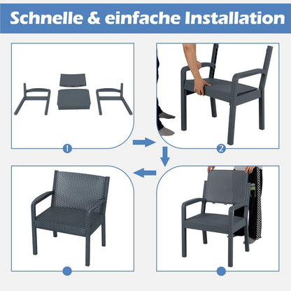 3-Delige Rattan Tuinmeubelset – Balkonset – Terrasmeubilair – Tuinset – Loungeset – Weerbestendig Pp-Materiaal – Ergonomische Stoelen Met Bijzettafel – Grijs