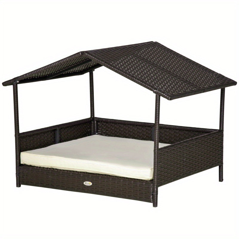 Hondenhok – Hondenmand – Dierenhuis – Hondenhuis – Hondenbed – Weerbestendig – Stevig Frame – 98x69x73 cm – Koffiebruin Rattan