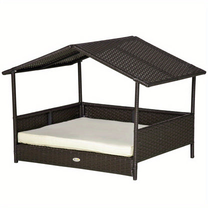 Hondenhok – Hondenmand – Dierenhuis – Hondenhuis – Hondenbed – Weerbestendig – Stevig Frame – 98x69x73 cm – Koffiebruin Rattan