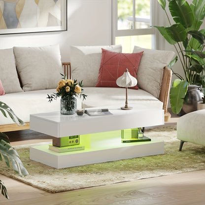 Witte Salontafel – Moderne Tafel – Opbergtafel – Sofa Tafel – Minimalistisch Meubel – Met Lade En Open Planken – Duurzaam Houtlook – Ruimtebesparend Design