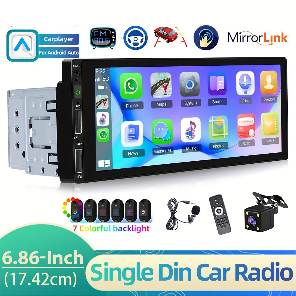 Autoradio – Car Stereo – Multimedia Speler – 1DIN Headunit – Dashboard Radio – 12,7 cm Touchscreen – Met Achteruitrijcamera – Android Auto & Bluetooth 5.0
