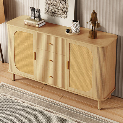 Dressoir – Opbergkast – Ladekast – Buffetkast – Commode – Modern Design – Duurzaam Materiaal – Licht Beige/Natuurlijke Bruin – Met Laden en Open Vakken – Stevige Metalen Poten