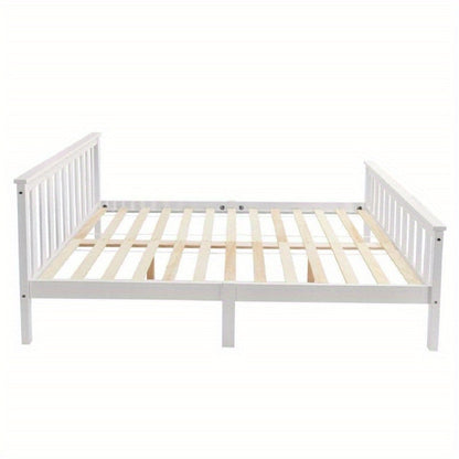 Tweepersoonsbed Wit Vurenhout – Bedframe – Houten Bed – Slaapbank – Bed Met Lattenbodem – 140x200 cm – Massief Hout