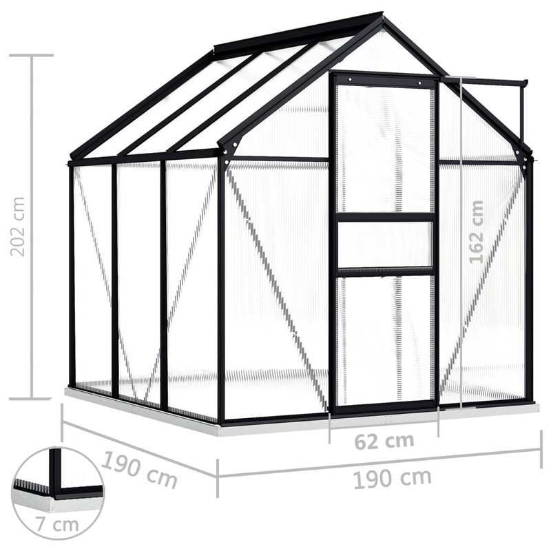 Kas – Kweekkas – Tuinkas – Plantenkas – Broeikas – Antraciet Aluminium Frame – Weerbestendig Met Stevige Fundering – Compact 3,61 m²