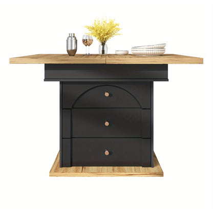 Extendable Dining Table - Space-Saving Retractable Kitchen Table with Cabinet Door Design, Foldable for 4-6 People, Heavy-Duty Wooden Construction, Modern Minimalist Black Finish, Easy Assembly, Ideal for Small Spaces, Apartm