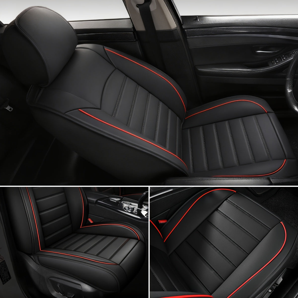 Universal PU Leather Car Seat Covers Full Set, for Vw Golf, Tiguan, Passat, T-Roc,, Touran, Arteon, ID.4, Adjustable for Front and Rear Seats, Five-Seat All-Season Car Seat Protectors, Non-Slip with Airbag Compatibility