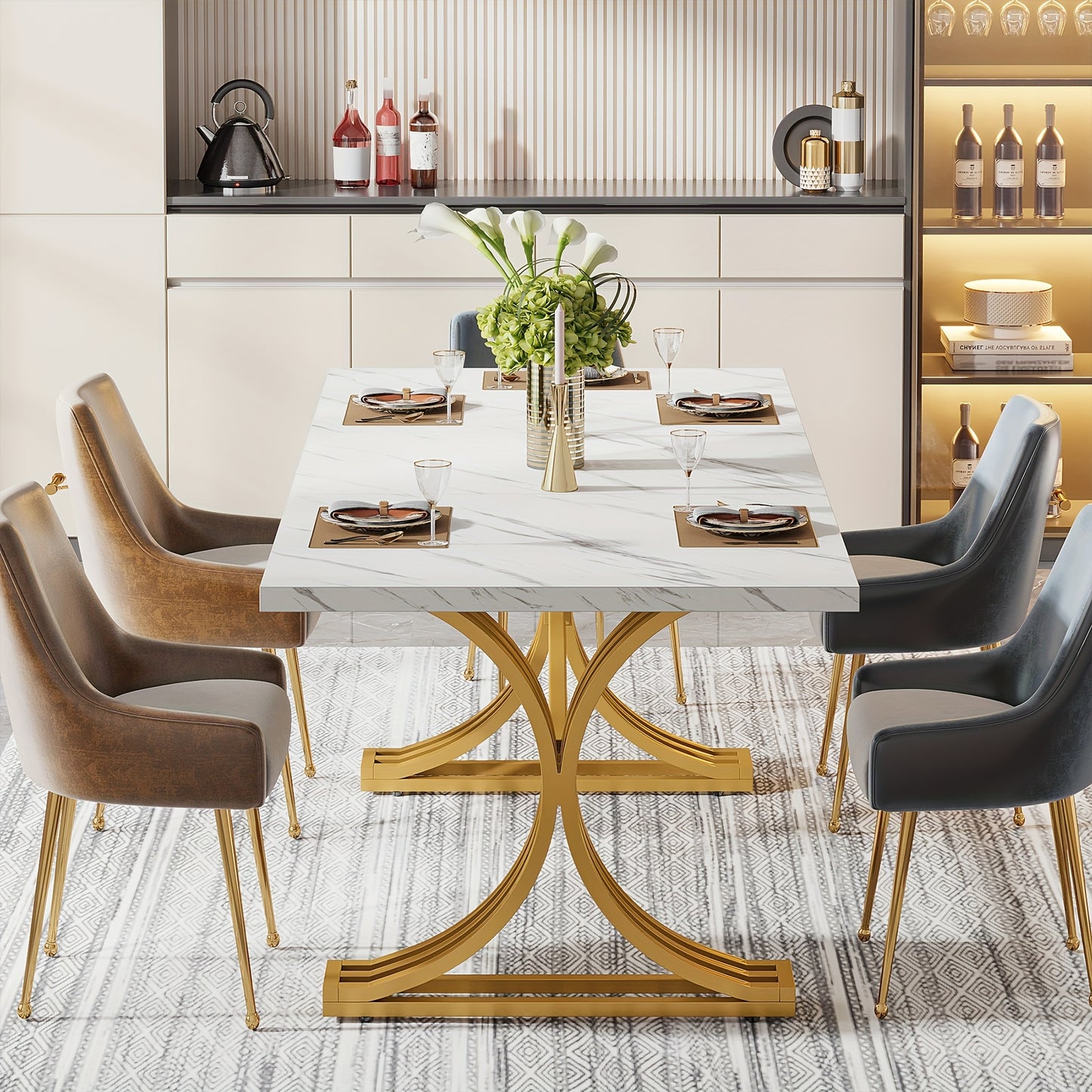 Eettafel – Tafel Dining – Grote Eettafel – Eetkamertafel – Tafel Cuisine – 160 cm Rechthoekig – MDF Blad & Metalen Poten – Geschikt Voor 4-6 Personen