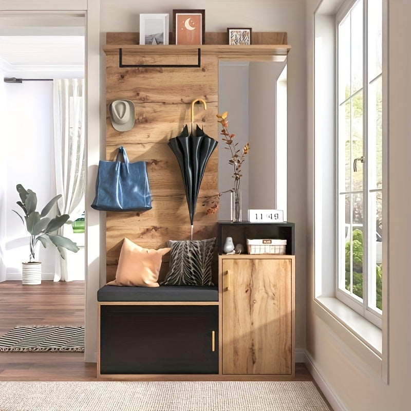 Halmeubel – Schoenenkast – Kapstok – Spiegel – Opbergmeubel – Rotan – Vrijstaand & Wandbevestiging – Compact Ontwerp – Eenvoudige Montage
