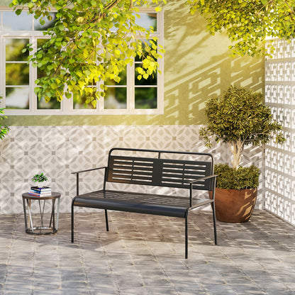 Tuinbank – Buitenbank – Tuinstoel – Parkbank – Zwarte Weerbestendige Bank – Stalen Frame – Comfortabele Armleuningen