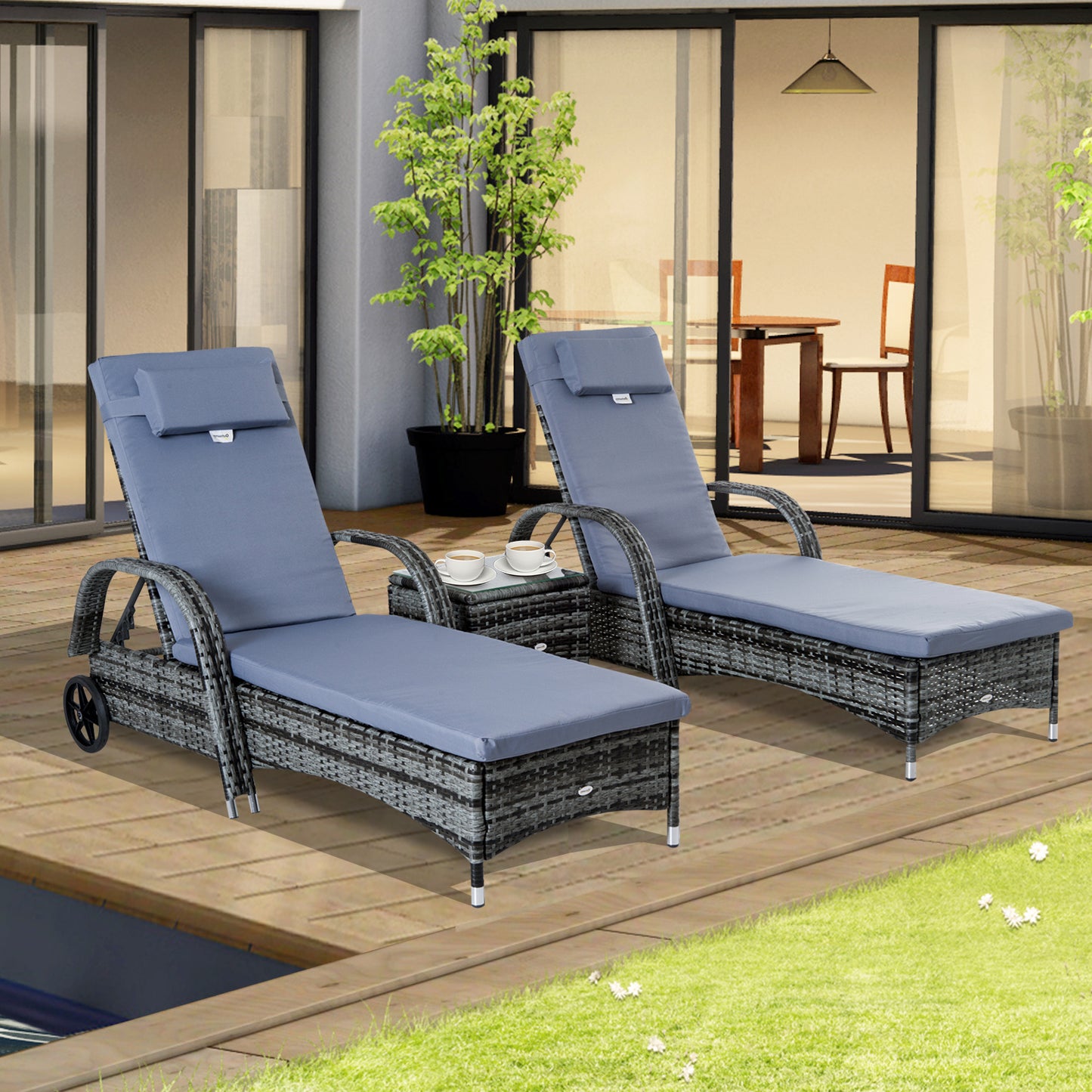Tuinset Ligbedden – Zonnebedden – Loungestoelen – Ligstoelen – Ligbanken – Verstelbare Rugleuning – UV-bestendig Resin