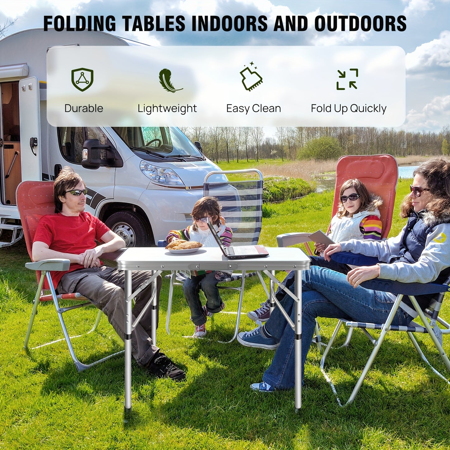 Verstelbare Vouwbare Camping - Picknicktafel – Lichtgewicht Aluminium Frame met Houten Blad – Ruimtebesparend Werk- of Eettafel voor Balkon, Tuin of Kleine Keuken