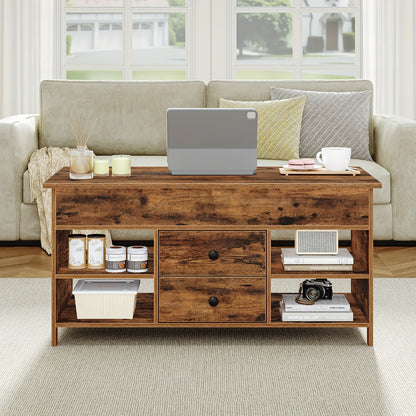 Verstelbare Salontafel – Koffietafel – Woonkamertafel – Zeteltafel – Bijzettafel – 2 Laden & Verborgen Opbergruimte – 50x100x47,3-61,3 cm – Hoogwaardige Houtmaterialen & Modern Design