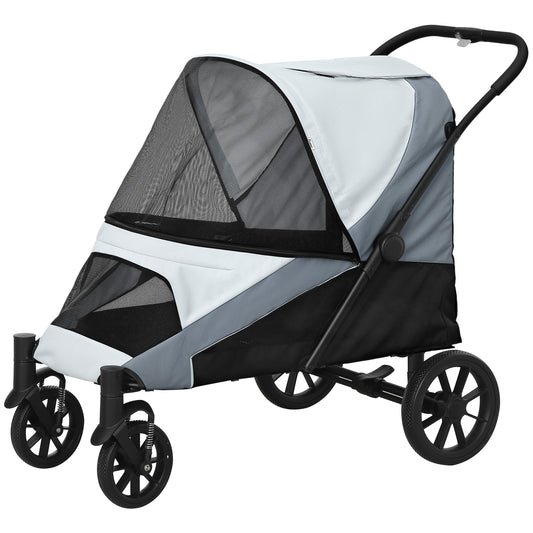 Hondenwagen – Hondenbuggy – Hondenkar – Huisdierwagen – Hondenbuggy Voor Grote Honden – Inklapbaar – Vier Wielen Met Remmen – Veiligheidslijn – Grijs