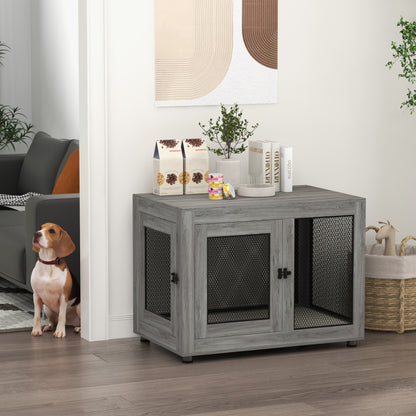 Hondenbench – Hondenkooi – Hondenhok – Hondenmand – Hondenren – Grijs – 2 Deuren – Wasbaar Kussen – Verstelbare Poten – Voor Grote Honden tot 30 kg