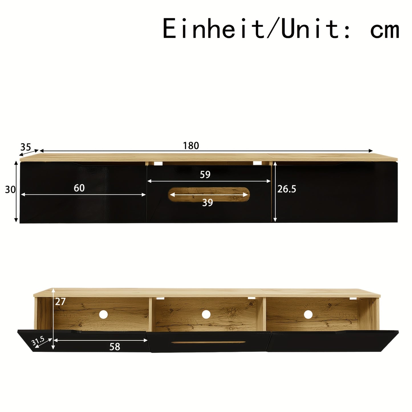 TV-meubel – TV-kast – TV-dressoir – TV-standaard – TV-bank – Hoogglans Afwerking – 180 cm Breed – Muur- en Vloerbevestiging