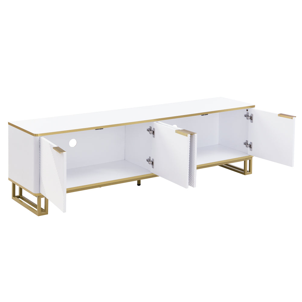 Four-door TV stand, TV mount, TV panel, low TV cabinet. Unique design, geometric texture. 160 x 37.5 x 48cm (Length x Width x Height)
