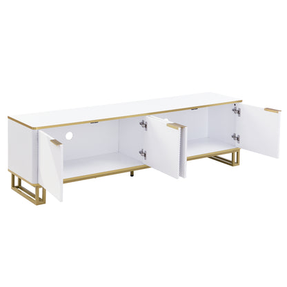 Four-door TV stand, TV mount, TV panel, low TV cabinet. Unique design, geometric texture. 160 x 37.5 x 48cm (Length x Width x Height)