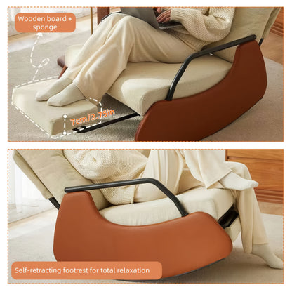 Schommelstoel – Relaxstoel – Loungechair – Fauteuil – Schommelfauteuil – Beige Bruin – Uitschuifbare Voetensteun – Ergonomisch Comfort – Duurzaam MDF Hardhout Metaal