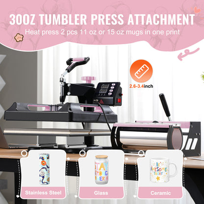 Transferpers – Hittepers – Texielpers – Mokkenpers – 8-in-1 Multifunctionele Heat Press – 15x15 cm Persvlak – 2 Mokken Tegelijk Pressen