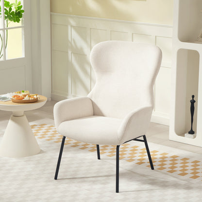 Fauteuil – Lounge Chair – Leunstoel – Wingback Stoel – Creme – Hoge Rugleuning – Stevige Stalen Poten