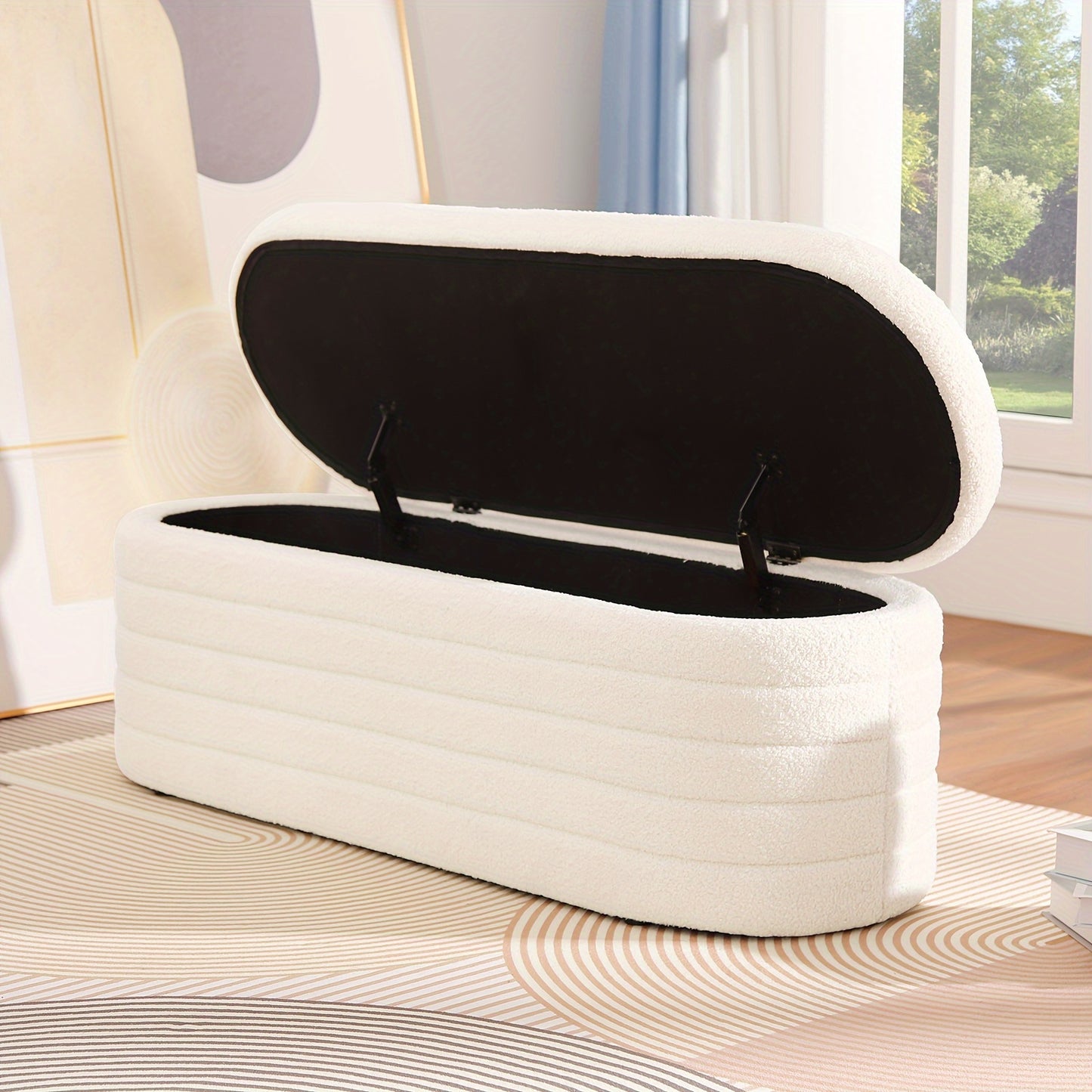 Sitzbank Mit Stauraum, Schuhbank Mit Sitzfläche, Teddystoff Sitzhocker, Moderner Sitztruhe Mit Großem Stauraum Aufbewahrungsbox, Sitzbox Für Schlafzimmer Wohnzimmer Weiß