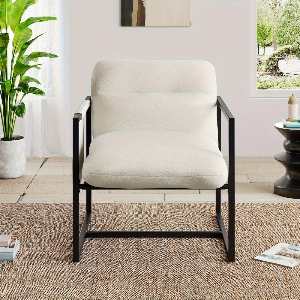 Sherpa Fauteuil – Relaxstoel – Zithoekstoel – Armstoel – Accentstoel – Beige Kleur – Metalen Frame – Zacht Sherpa Stof – Ergonomisch Ontwerp