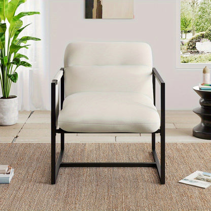 Sherpa Fauteuil – Relaxstoel – Zithoekstoel – Armstoel – Accentstoel – Beige Kleur – Metalen Frame – Zacht Sherpa Stof – Ergonomisch Ontwerp