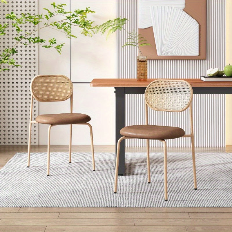 2-delige Eetkamerstoel Set – Moderne Stoel – Rattan Stoel – Leunstoel – Design Stoel – Metalen Poten – Stevig & Comfortabel – Bruin