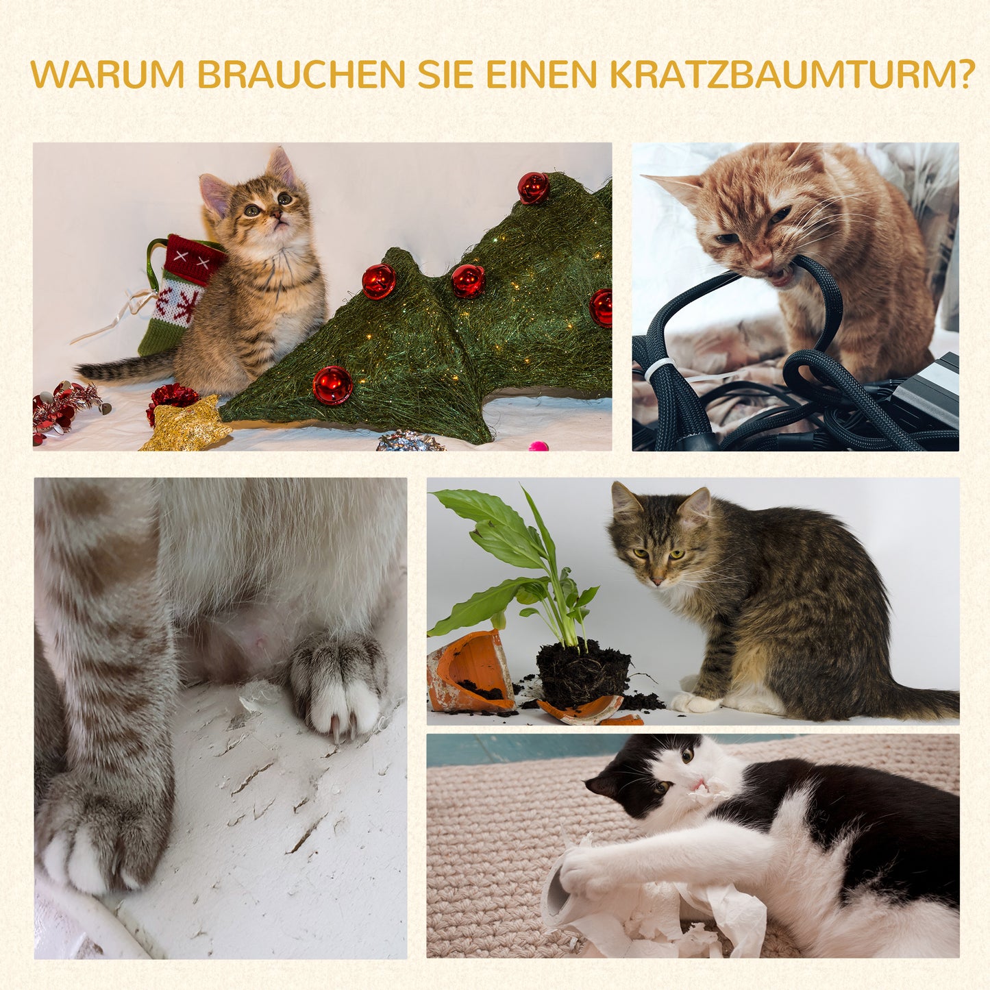 Krabpaal – Kattenboom – Krabmeubel – Klimpaal – Speelpaal – Grijs – Stevige Houten Constructie – Comfortabele Hangmat
