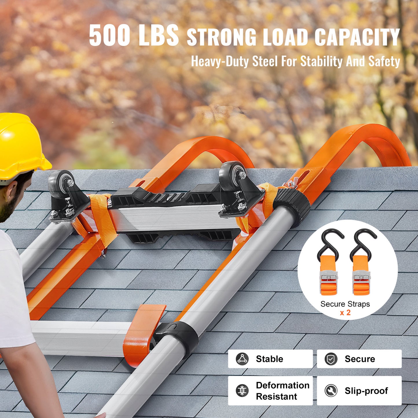 Ladderhaak – Dakhaak – Nokhaak – Ladderstabilisator – Ladderhouder – Stalen Constructie – 360° Draaibare Wielen